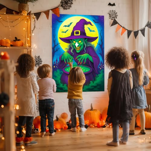 Halloween Party Pin the Witch Game Set with Poster & Stickers