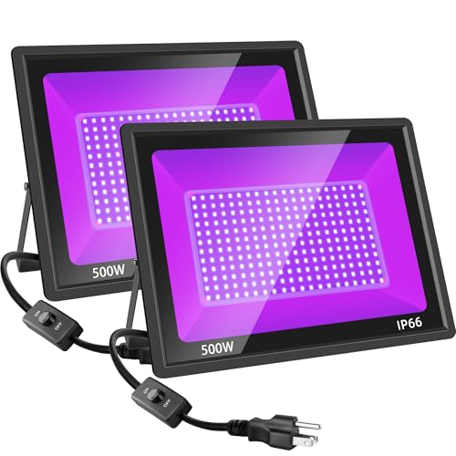 500W Black Light Flood Light - Waterproof UV LED for Neon Parties & Events - 2 Pack