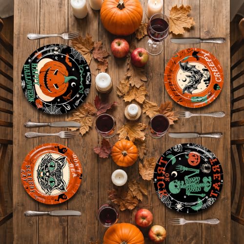 Halloween Paper Plate Set - 48 Pack with Vintage Designs - Halloween