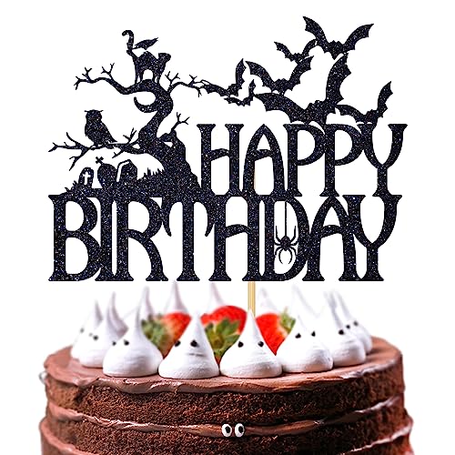Halloween Spooky Bat Cake Topper Black Glitter for Birthday & Party