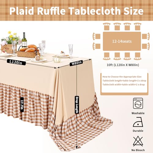 Brown Ruffle Tablecloth - 80 x 120 Inch Waterproof Polyester Rectangular Cover for Holidays & Events
