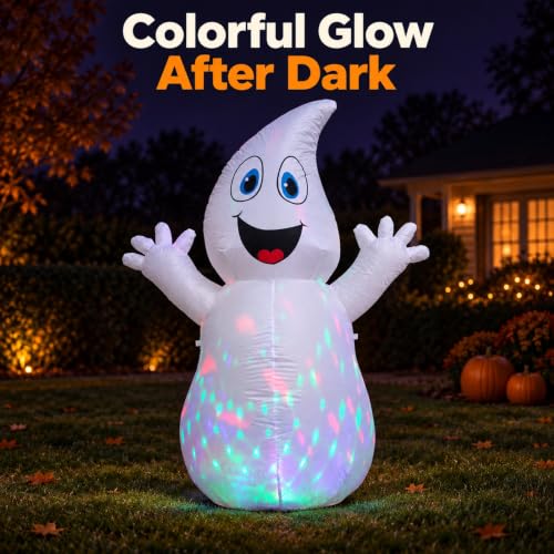 5.5 FT Halloween Inflatable Ghost with Light - White Outdoor Yard Decoration