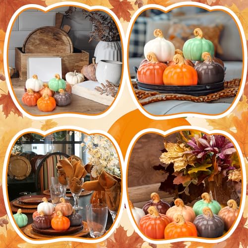 Mini Ceramic Pumpkin Decor Set - Fall Tabletop Accents, 2 Inch