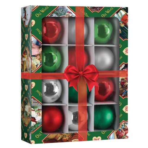 Christmas Glass Ornament Set - Handcrafted Classic Balls 1.5 Inch, Holiday Decorations, 12-Count Variation of Classics