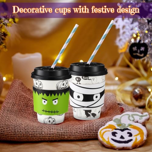 Umigy 48 Pack Halloween Bat Style Disposable Coffee Cups 12 oz with Lids & Sleeves
