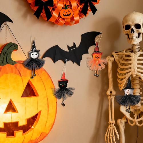 Halloween Hanging Bell Decor Set - 4PCS Pumpkin Ghost Witch Black Cat - Color-02