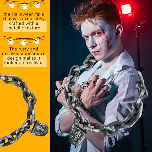 Halloween Prison Chain Props with Lock - 3 Pack Fake Plastic Chains for Haunted House & Costume