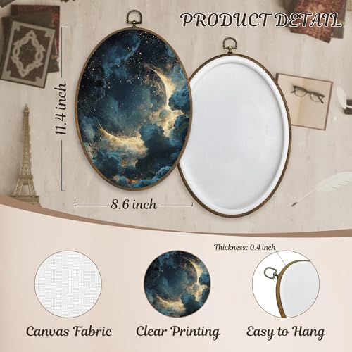 Moon Oval Wall Art Decor - Celestial Canvas Hanging for Home & Bedroom - Variation: Moon