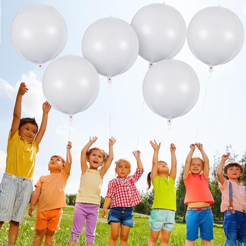 White Metallic Balloon Set - 22 Inch Large Round Foil Balloons for Party Decorations - Variation: White