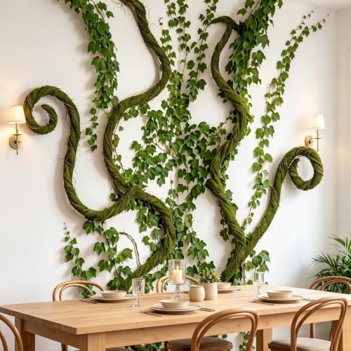 Artificial Tree Branches Set - 74.8 Inch Bendable Moss Covered Vines, Retro Style