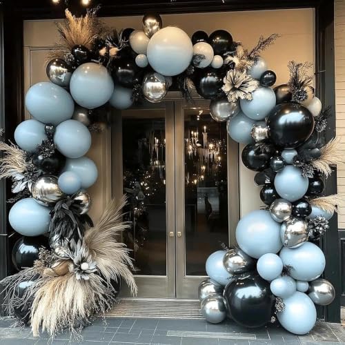Blue Black Silver Balloon Garland Kit - Double Stuffed Latex Balloons for Birthday Wedding Graduation Baby Shower Party Decorations - Variation: Blue Black Silver