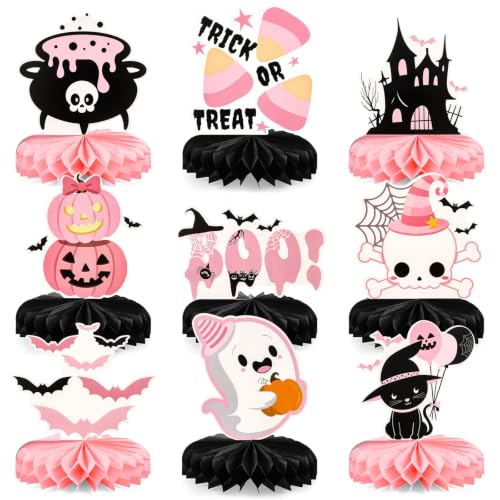 Pink & Black Halloween Trick or Treat Table Centerpieces - Spooky Party Decor