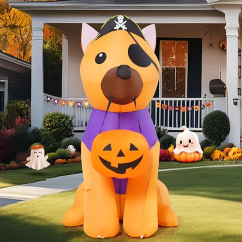 Halloween Inflatable Dog with LED Lights - Pirate Yard Decoration for Outdoor Lawn