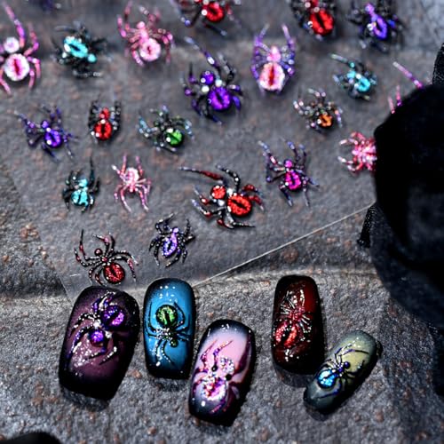 Halloween Spider Nail Stickers - Self-Adhesive 5D Embossed Nail Art Decals - Variation Spider-20