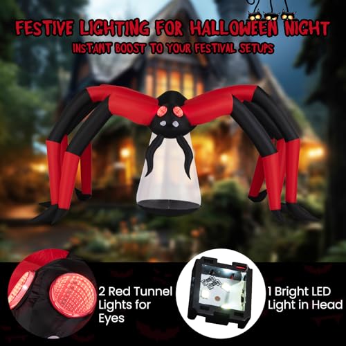 5 FT Inflatable Halloween Spider Decoration with Red Tunnel Lights - Scary Yard Decor