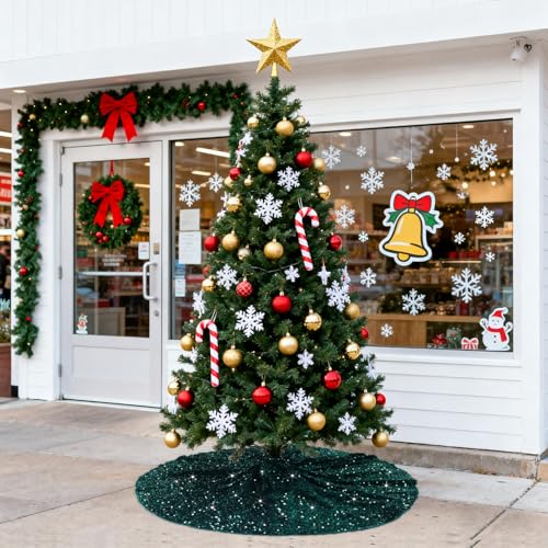 Emerald Green Sequin Velvet Christmas Tree Skirt - 46 Inch Round Holiday Decor