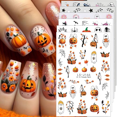 Halloween Nail Art Stickers Decals 3D Pumpkin Ghost Skull Bat Set - Style2