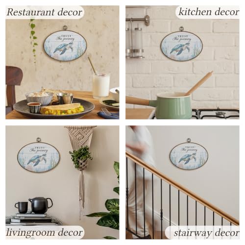 Coastal Sea Turtle Oval Wall Art Decor - 11.4x8.6 Inches, Ready to Hang