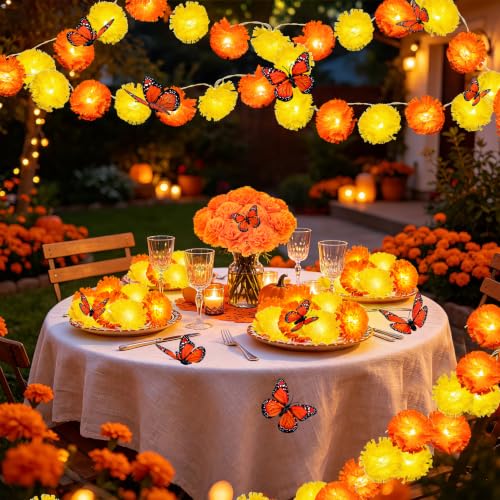 Day of The Dead Decorations with 12 Butterfly - Yellow-Orange Variation, 2 Pack