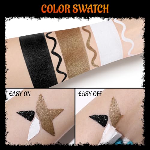 Jungle Cat Face & Body Paint Kit - Black White Metallic Brown Halloween Makeup with Applicator