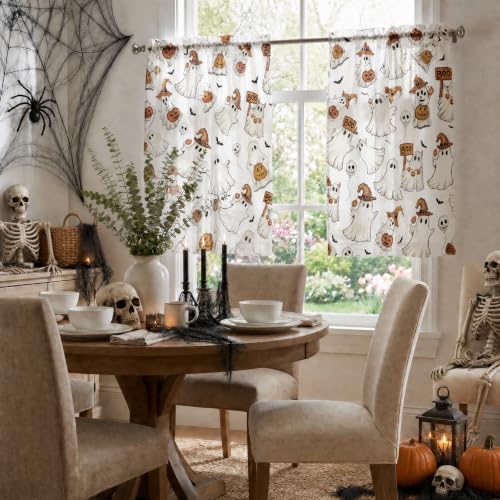2-Pack White Tier Curtains for Window 52x36 Inches - Bat Ghost Pumpkin Halloween Decor Variation of THIS listing