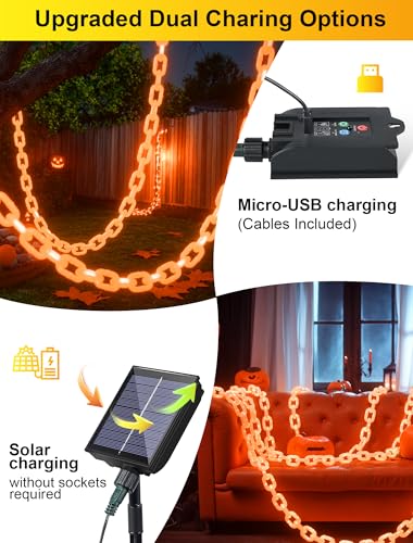 Orange Solar Halloween String Lights - 175 LED 10.5 FT with Remote & Timer