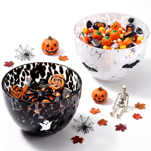 FoldTier 2 Pcs Halloween Glass Candy Bowls - Ghost & Bat Variation