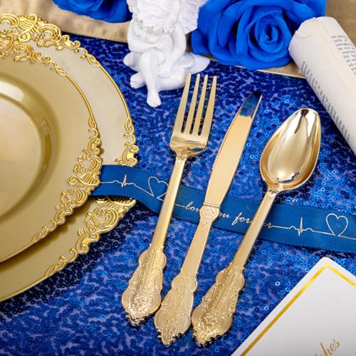 Gold Plastic Dinnerware Plates Set - 175PCS Solid Gold Rim Party Plates - Variation: Gold / 175PCS