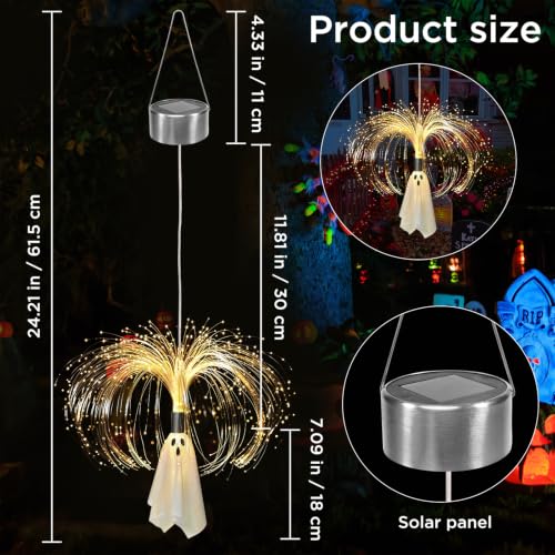 2FT Solar Ghost Garden Lights - Outdoor Halloween Decorations, Warm White 2-Pack