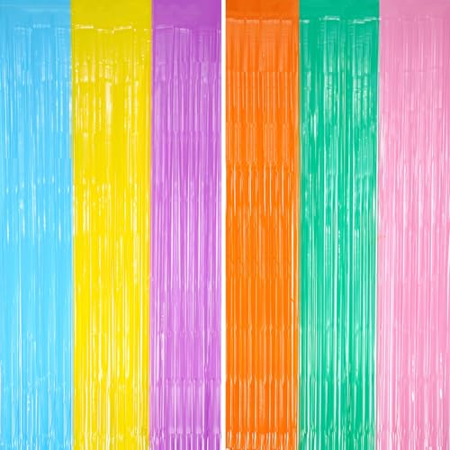 Pastel Rainbow Foil Fringe Backdrop 2 Pack - Shiny Tinsel Curtains for Party & Photo Booth