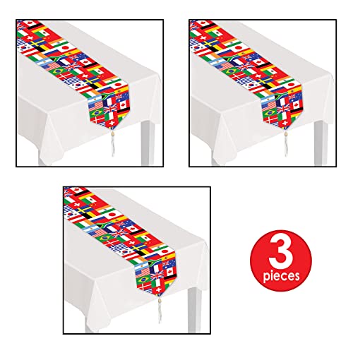 3 Piece Multicolored International Flag Table Runner Set - 11 x 6 Feet