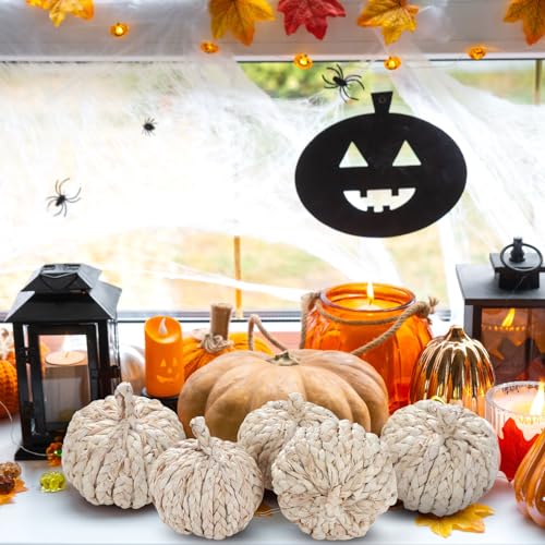 Fall Woven Rattan Pumpkin Decor Set - Handcrafted Corn Husk Craft, 4 Inch