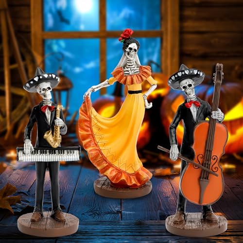 Day of The Dead Skeleton Figurines Decorations 3Pcs Halloween Mariachi Band Style 2 New