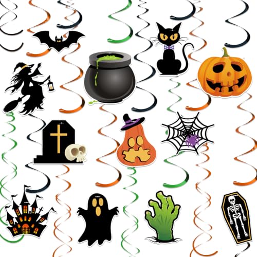 36 Pcs Halloween Hanging Swirls Double Sided Ceiling Decor Set - Spooky Party Decorations