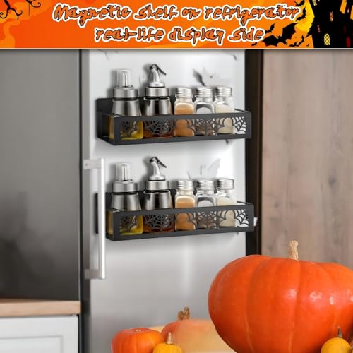 Magnetic Spice Rack Set for Refrigerator - Black Spider Web Design, 2 Pcs