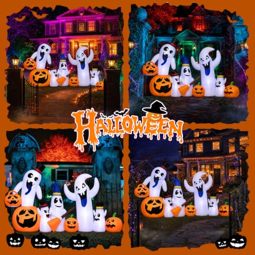 Halloween Inflatable Ghost Family with Pumpkin - 9.5 FT Outdoor Decorations - Ghost Pumpkin Family Variation