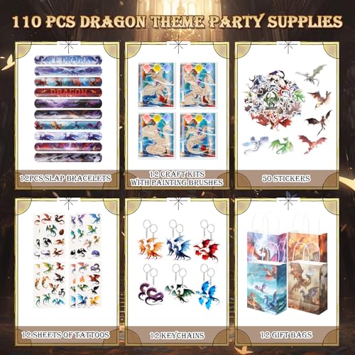Dragon Party Favors Set for Birthday Decorations - 122 Pieces