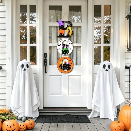 Halloween Wooden Door Sign Decorations - Spooky Witch Sisters, Bat & Cauldron Wall Plaque Set