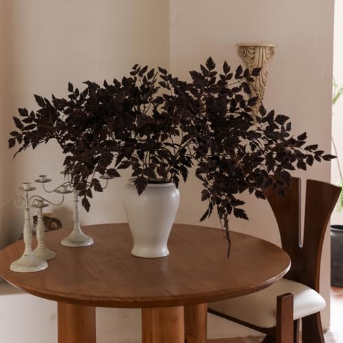 MISSPIN Fall Leaves Stems Black-Red, 8 Pack Artificial Autumn Decorations