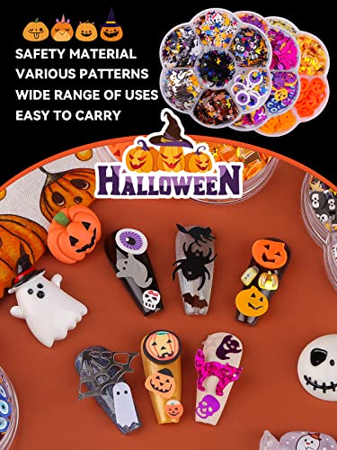 Multi-Colored Halloween Nail Art Glitter Sequins with Skull Spider Pumpkin Bat Ghost Shapes - 3 Boxes