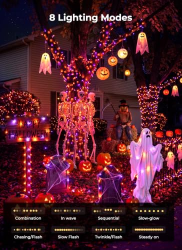 Halloween Fairy Lights Plug in 33ft 100LED Twinkle String Lights - Orange & Purple