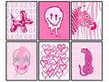 Aesthetic Wall Art Prints - Pop Art Retro Style Poster Set for Girls Bedroom Decor - 6 Unframed Prints