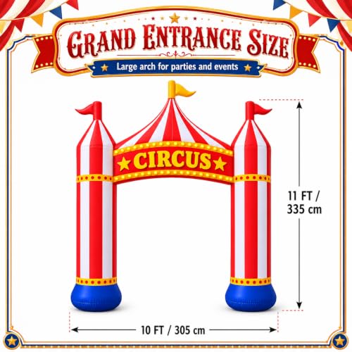 Inflatable Circus Arch Entrance - 11FT Red & White Carnival Party Decor