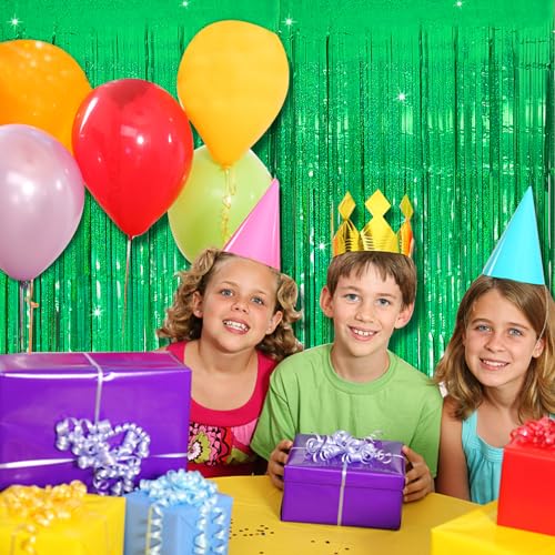 Green Tinsel Curtain Party Decorations - 10 Pack Glitter Foil Fringe Streamers