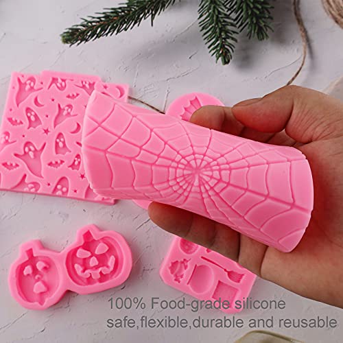 Halloween Silicone Cake & Candy Molds 7-Pack - Skull, Pumpkin, Ghost, Witch, Skeleton Hand, Bat, Spider