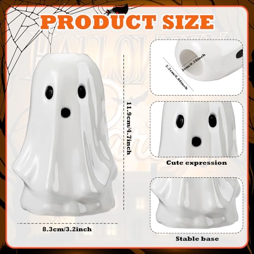 Set of 4 Ceramic Halloween Ghost Candle Holders - Cute Festive Decor