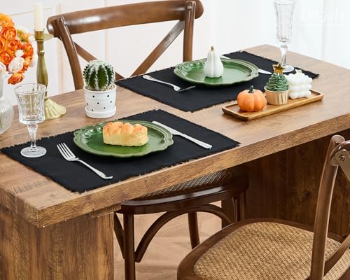 Black Placemats Set of 4 - Linen Cotton Farmhouse Table Decor