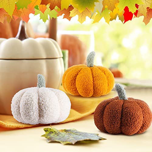 Thanksgiving Pumpkin Pillows Set - 3 Pieces, 7.87 Inch, White, Yellow, Brown