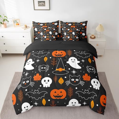 Halloween Bats Ghost Spider Bed in a Bag Comforter Set Twin 7 Pieces - Multi 08