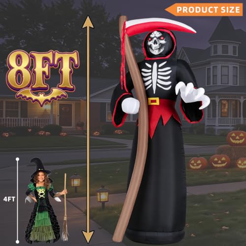 8FT Halloween Inflatable Grim Reaper with LED Lights Outdoor Yard Decor - Black Reaper